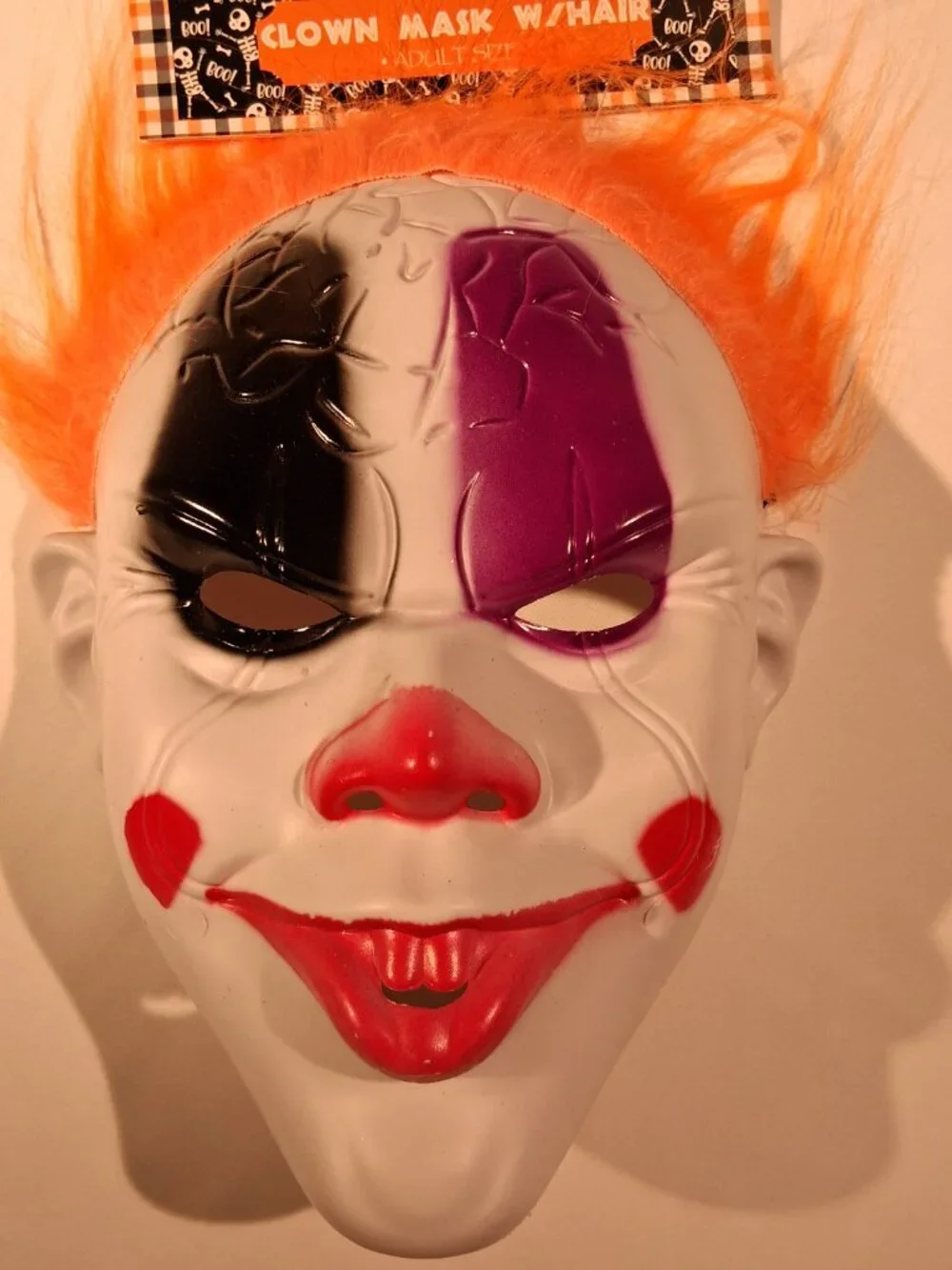 CLOWN MASK WITH HAIR Lot of 3 Adult size New White face Orange Hair Hard Plastic